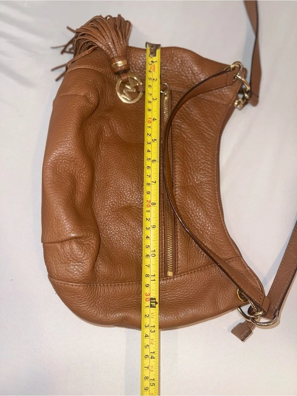 Micheal Kors Y2K Women Brown Leather Crossbody Bag Purse with Tassel
